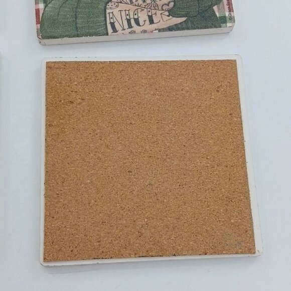 Thirstystone Hipster Tattooed Santa Coasters Set of 4 Stone and Cork Holiday - Picture 7 of 10